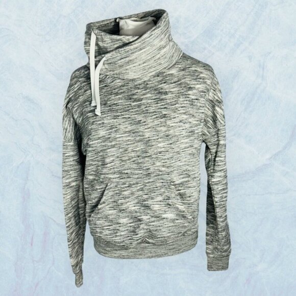 Reebok cowl neck fleece sweatshirt gray kangaroo pouch drawstring cuffed small - Picture 1 of 12